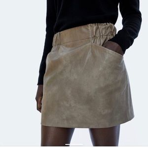 Zara Faux Leather Olive Green Mini Skirt